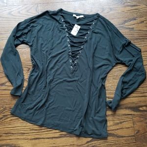 New! Express Lace Up Hunter Green Knit Top